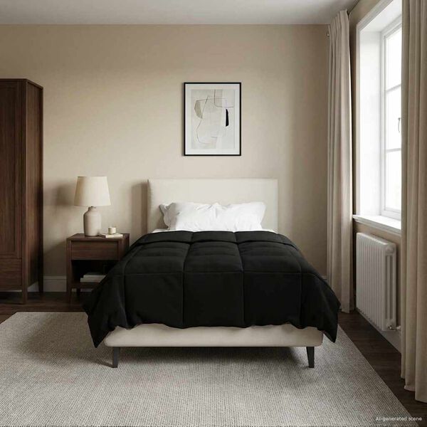 vidaXL Ganzjahresbettdecke Gepolstert Schwarz 135 x 220 cm Mikrofaser