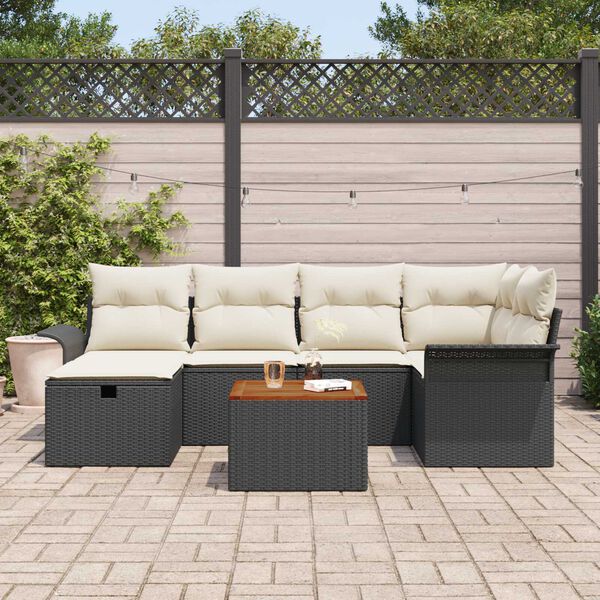 vidaXL Gartensofa-set mit Kissen 7 pcs Schwarz Poly-Rattan