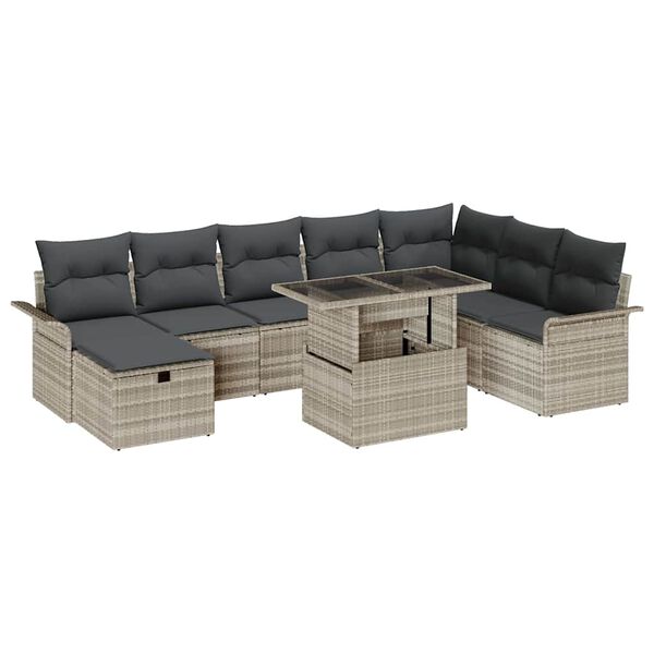 vidaXL Garten-Sofa-Set mit Kissen 9 pcs Hellgrau Poly Rattan