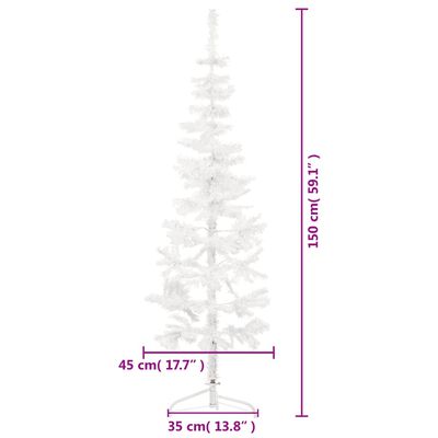 vidaXL Künstlicher Halb-Weihnachtsbaum mit Ständer Schlank Weiß 150 cm
