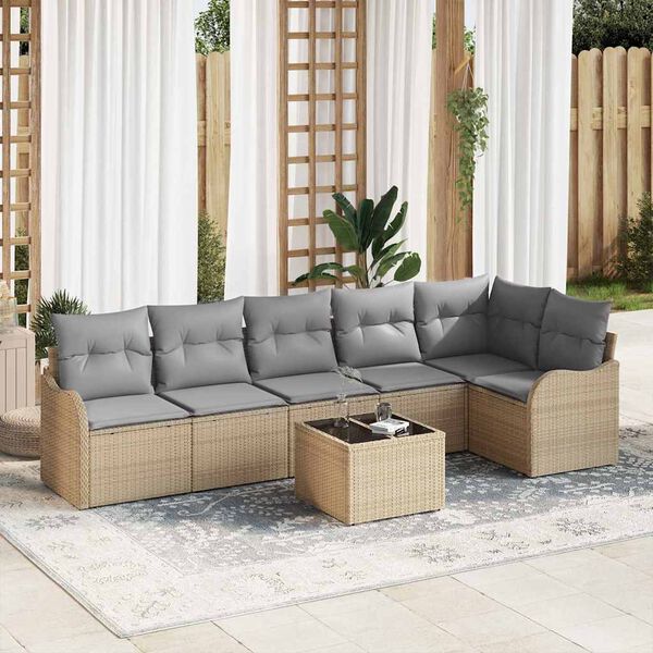 vidaXL Gartensofa-set 7 pcs Beige Poly-Rattan