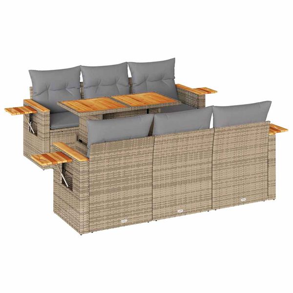 vidaXL 7-tlg. Garten-Sofagarnitur mit Kissen Beige Poly Rattan Akazie