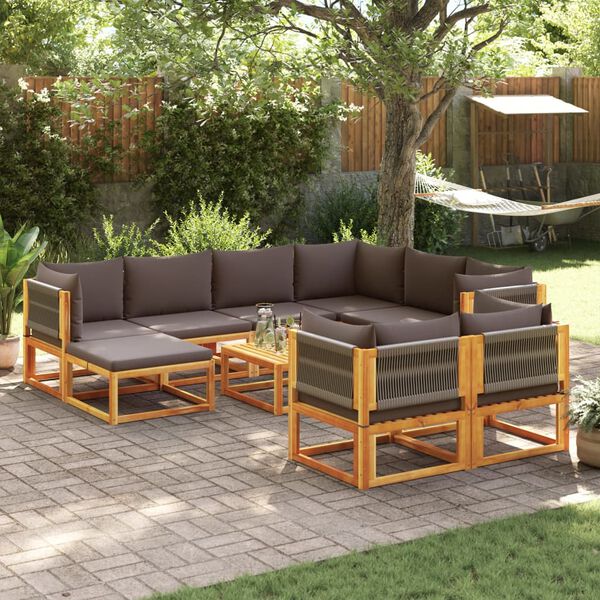 vidaXL 10-tlg. Gartensofa-Set mit Kissen Holz Akazie & Seil