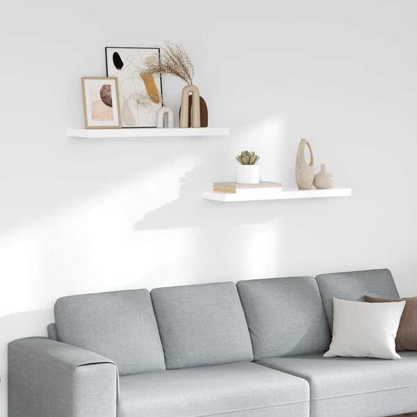 vidaXL Schweberegale 2 Stk. Hochglanz-Wei&szlig; 80x23,5x3,8 cm MDF