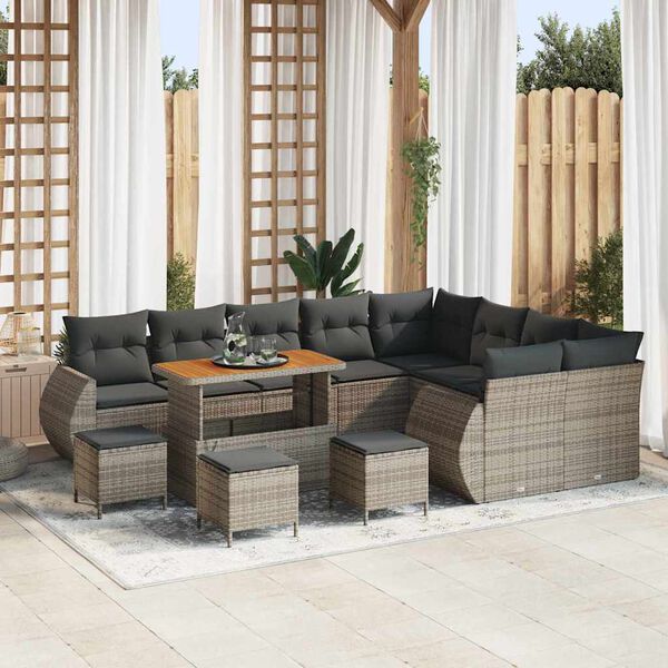vidaXL Garten-Sofa-Set 13 pcs Grau Poly-Rattan