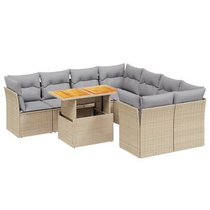 vidaXL 9-tlg. Garten-Sofagarnitur mit Kissen Beige Poly Rattan