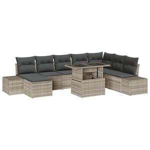 vidaXL Gartensofa-set mit Kissen 9 pcs Hellgrau Poly-Rattan