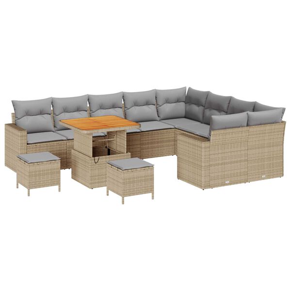vidaXL Gartensofa-set mit Kissen 13 pcs Beige und Hellgrau Poly-Rattan