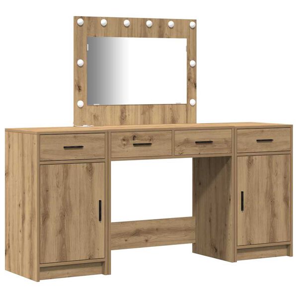 vidaXL Schminktisch mit Spiegelbeleuchtung 3 pcs Braun Holzwerkstoff