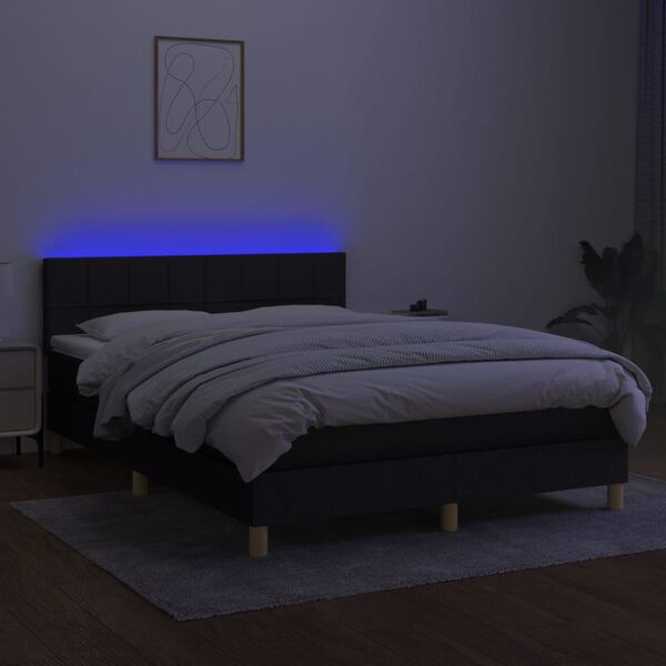vidaXL Boxspringbett mit Matratze & LED Schwarz 140x200 cm Stoff