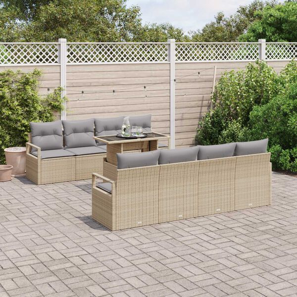 vidaXL Gartensofa-set mit Kissen 9 pcs Beige und Hellgrau Poly-Rattan