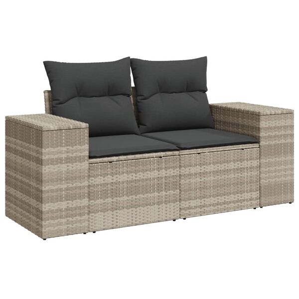 vidaXL 7-tlg. Garten-Sofagarnitur mit Kissen Hellgrau Poly Rattan