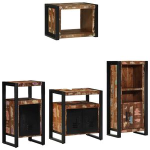 vidaXL Badezimmerm&ouml;bel-Set mit Regal 4 pcs Massives upgecyceltes Holz