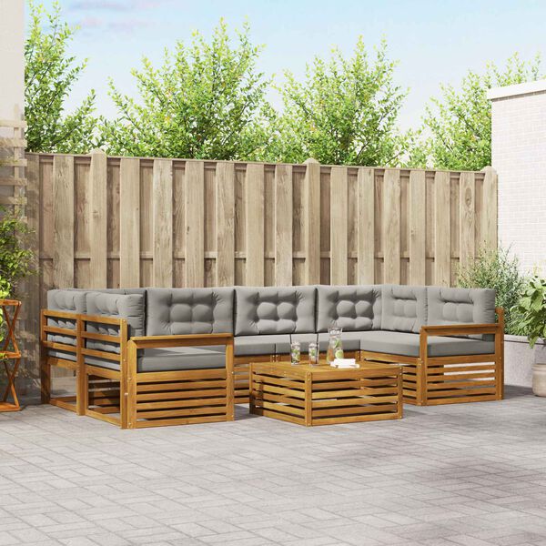 vidaXL Outdoor-Sofagarnitur mit Kissen 7 pcs Nat&uuml;rlich und Hellgrau