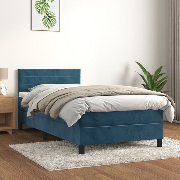 vidaXL Boxspringbett mit Matratze Dunkelblau 80x200 cm Samt