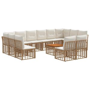 vidaXL Outdoor-Sofagarnitur 13 stk. 12-Sitzer Natur und Cremewei&szlig;