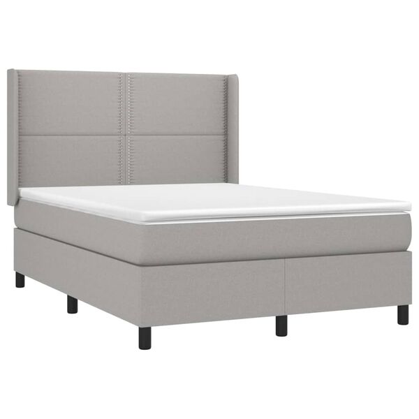 vidaXL Boxspringbett mit Matratze & LED Hellgrau 140x200 cm Stoff