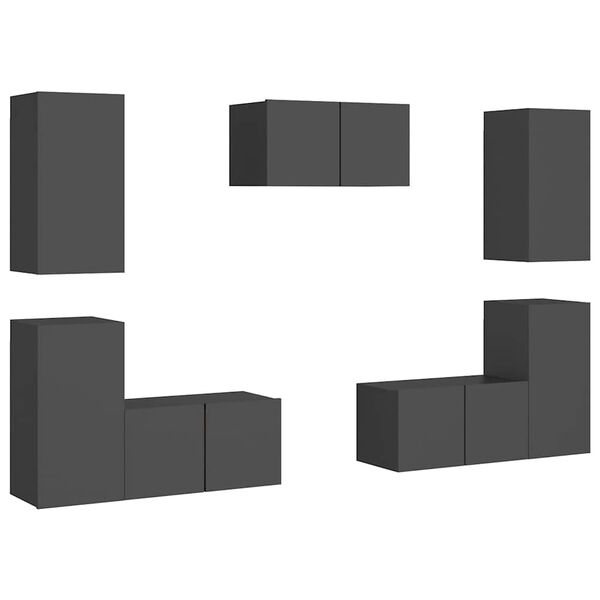 vidaXL 7-tlg. TV-Schrank-Set Grau Holzwerkstoff