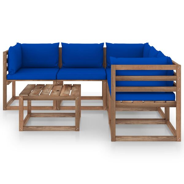 vidaXL 6-tlg. Garten-Lounge-Set mit Kissen in Blau Kiefernholz