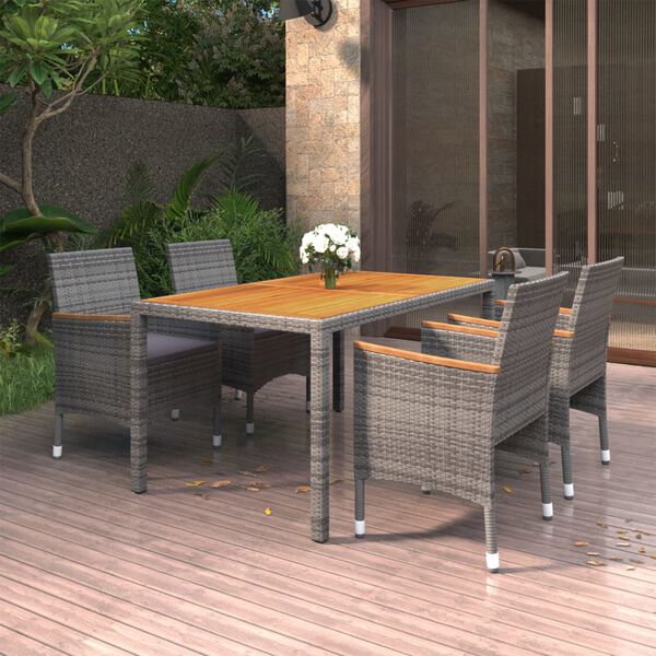 vidaXL 5-tlg. Garten-Essgruppe Poly Rattan Grau