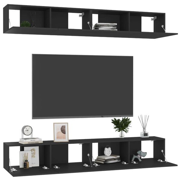 vidaXL TV-Schränke 4 Stk. Schwarz 100x30x30 cm Holzwerkstoff