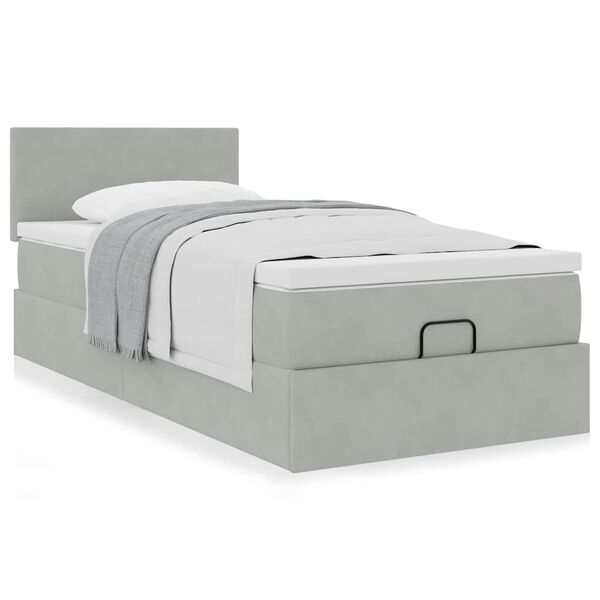 vidaXL Ottoman-Bett mit Matratze Hellgrau 100x200 cm Samt