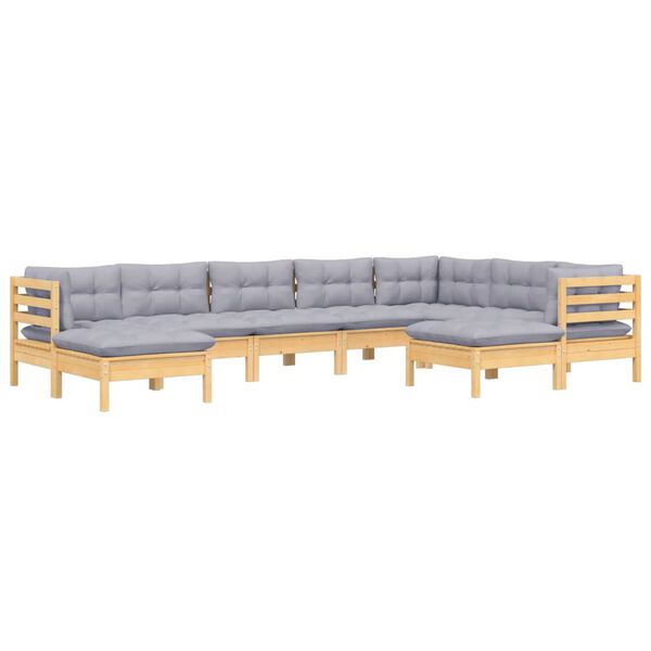 vidaXL 9-tlg. Garten-Lounge-Set mit Grauen Kissen Kiefer Massivholz