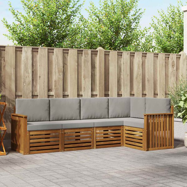 vidaXL Sofagarnituren 5 pcs Nat&uuml;rlich und Hellgrau Massivholz Akazie