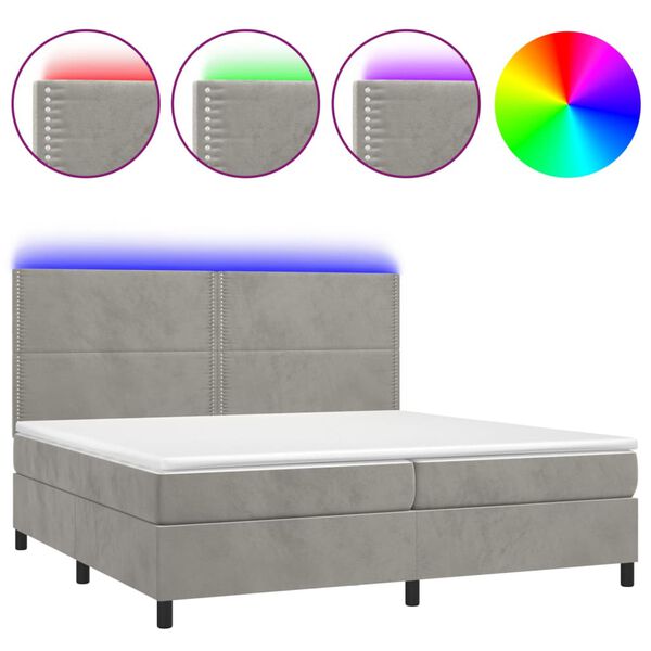 vidaXL Boxspringbett mit Matratze & LED Hellgrau 200x200 cm Samt