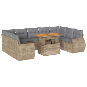 vidaXL 10-tlg. Garten-Sofagarnitur mit Kissen Beige Poly Rattan