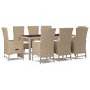 vidaXL 9-tlg. Garten-Essgruppe mit Kissen Beige Poly Rattan