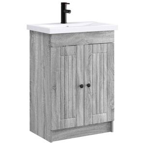 vidaXL Badezimmerm&ouml;bel-Set Grau Sonoma 56 x 37,5 x 81 cm Holzwerkstoff