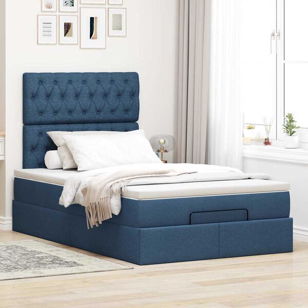 vidaXL Ottoman-Bett mit Matratze Blau 120x200 cm Stoff