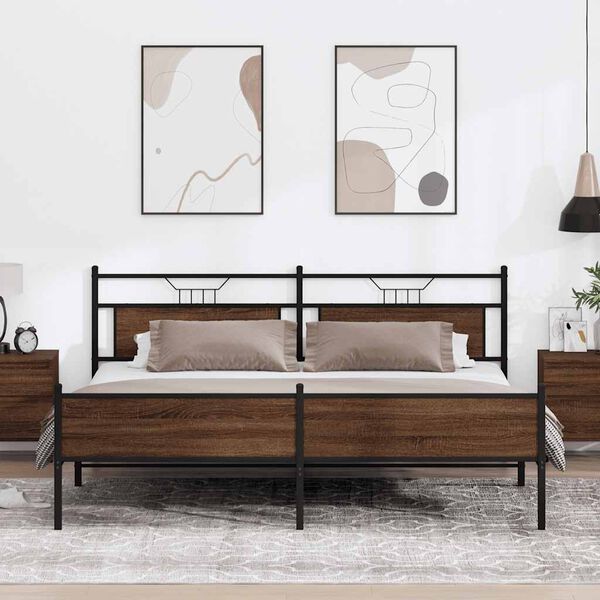 vidaXL Metallbett ohne Matratze Braun Eichen-Optik 193x201 cm