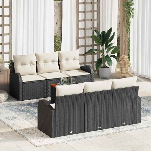 vidaXL Gartensofa-set mit Speicher 7 pcs Schwarz und Creme Poly-Rattan