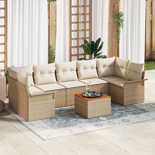 vidaXL Gartensofa-set mit Speicher 8 pcs Beige und Creme Poly-Rattan