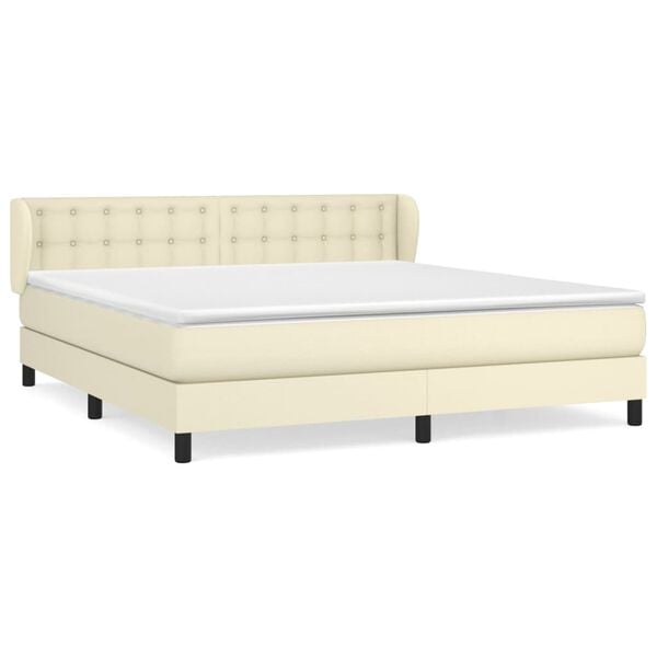 vidaXL Boxspringbett mit Matratze Creme 180x200 cm Kunstleder