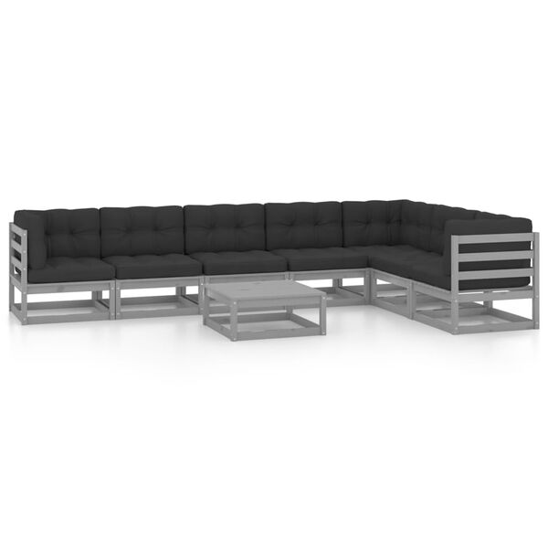 vidaXL 8-tlg. Garten-Lounge-Set mit Kissen Grau Massivholz Kiefer