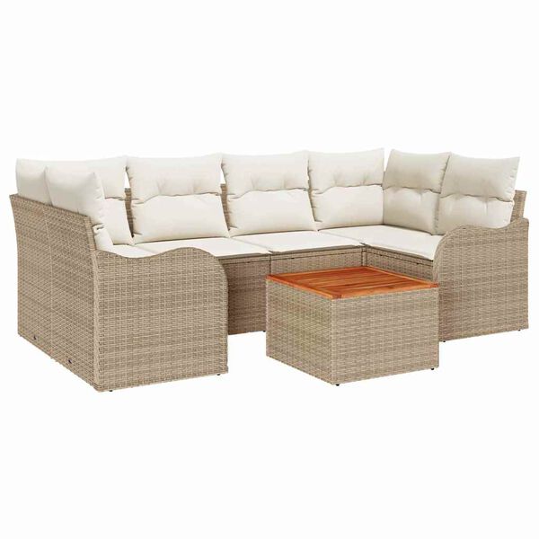 vidaXL Gartensofa-set mit Kissen 7 pcs Beige Poly-Rattan