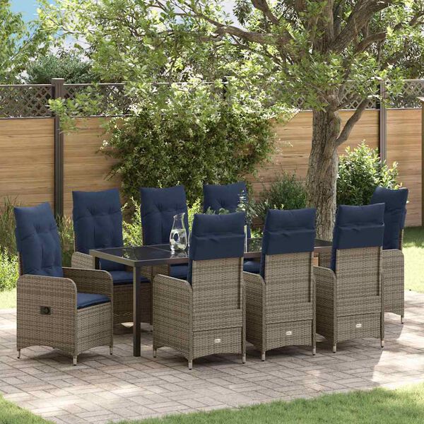 vidaXL Garten Essgruppe mit Kissen 9 pcs Schwarz Poly Rattan