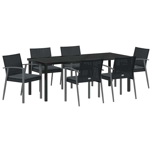 vidaXL Garten Essgruppe 7 pcs Schwarz und Grau PE-Rattan
