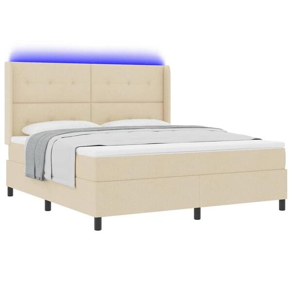 vidaXL LED Boxspringbett mit Matratze Creme 180 x 200 cm Stoff