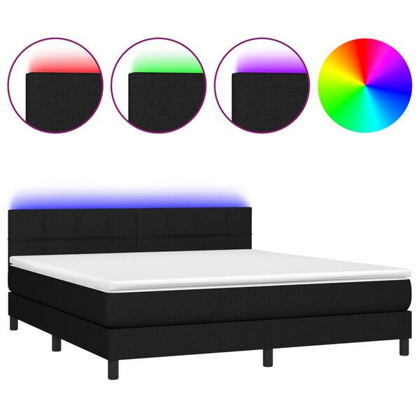 vidaXL Boxspringbett mit Matratze & LED Schwarz 160x200 cm Stoff