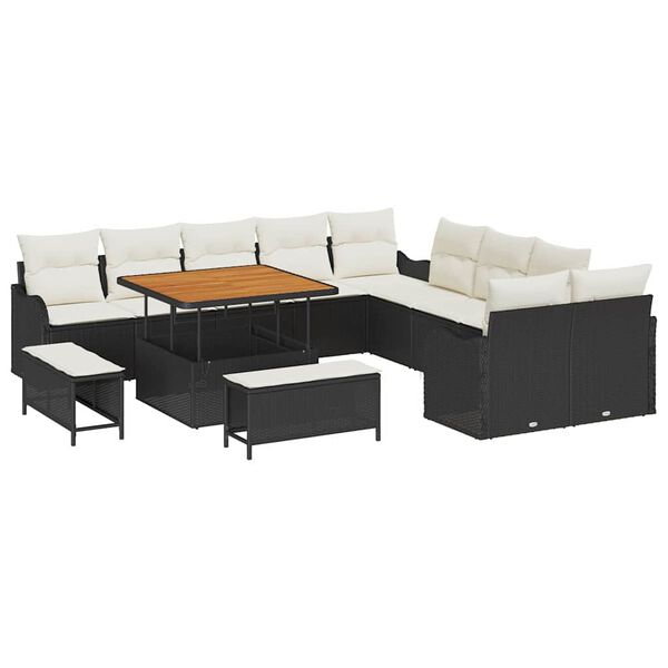 vidaXL Garten-Sofa-Set mit Kissen 13 pcs Schwarz und Creme