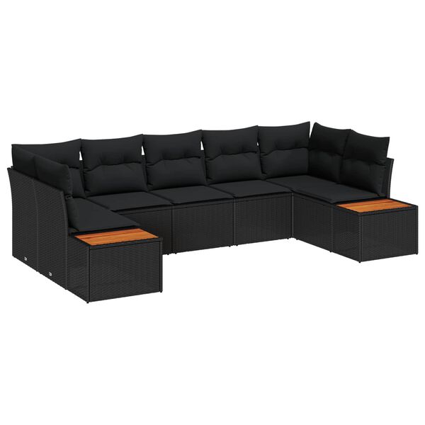 vidaXL Gartensofa-set mit Kissen mit Speicher 7 pcs Schwarz Polyrattan