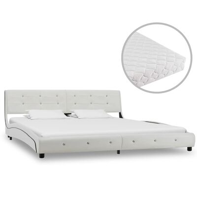 vidaXL Bett mit Matratze Weiß Kunstleder 180 x 200 cm