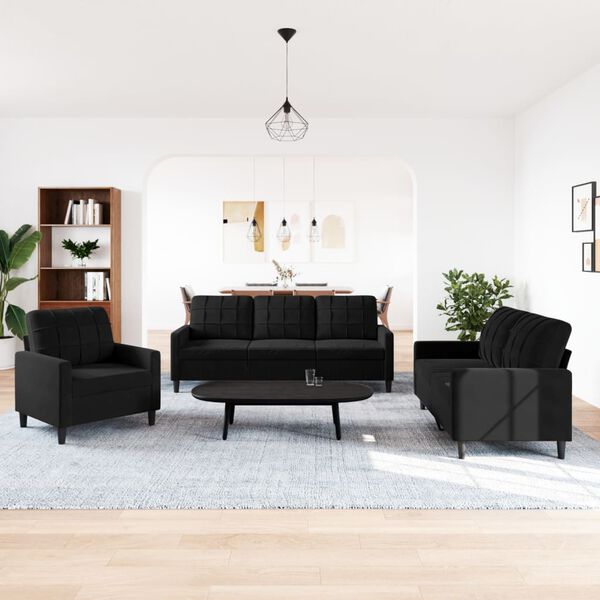 vidaXL 3-tlg. Sofagarnitur mit Kissen Schwarz Samt