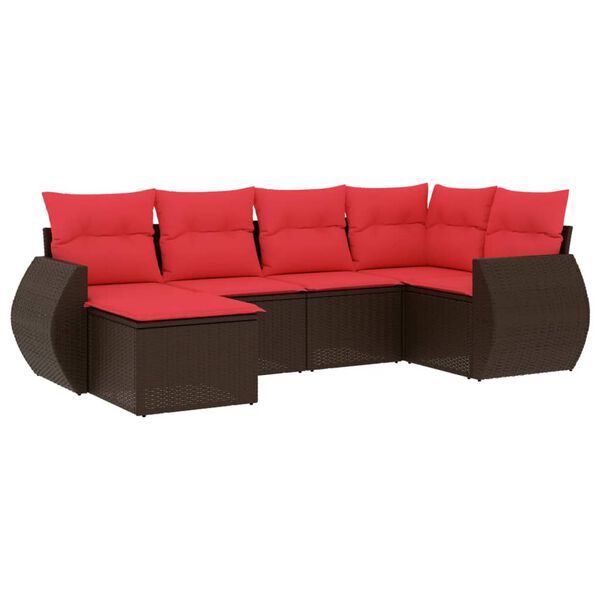 vidaXL 6-teiliges Gartensofa-Set mit Kissen, braun, Polyrattan