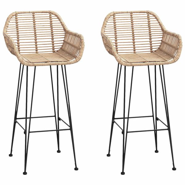 vidaXL Barstuhl 2 pcs Natur 55 x 52 x 92 cm Rattan und Eisen