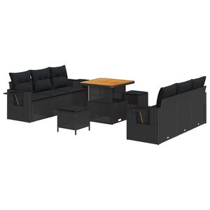 vidaXL Garten-Sofa-Set mit Kissen mit Speicher 9 pcs Schwarz